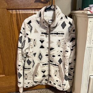 The North Face Cream and Black Patterned Fleece Jacket